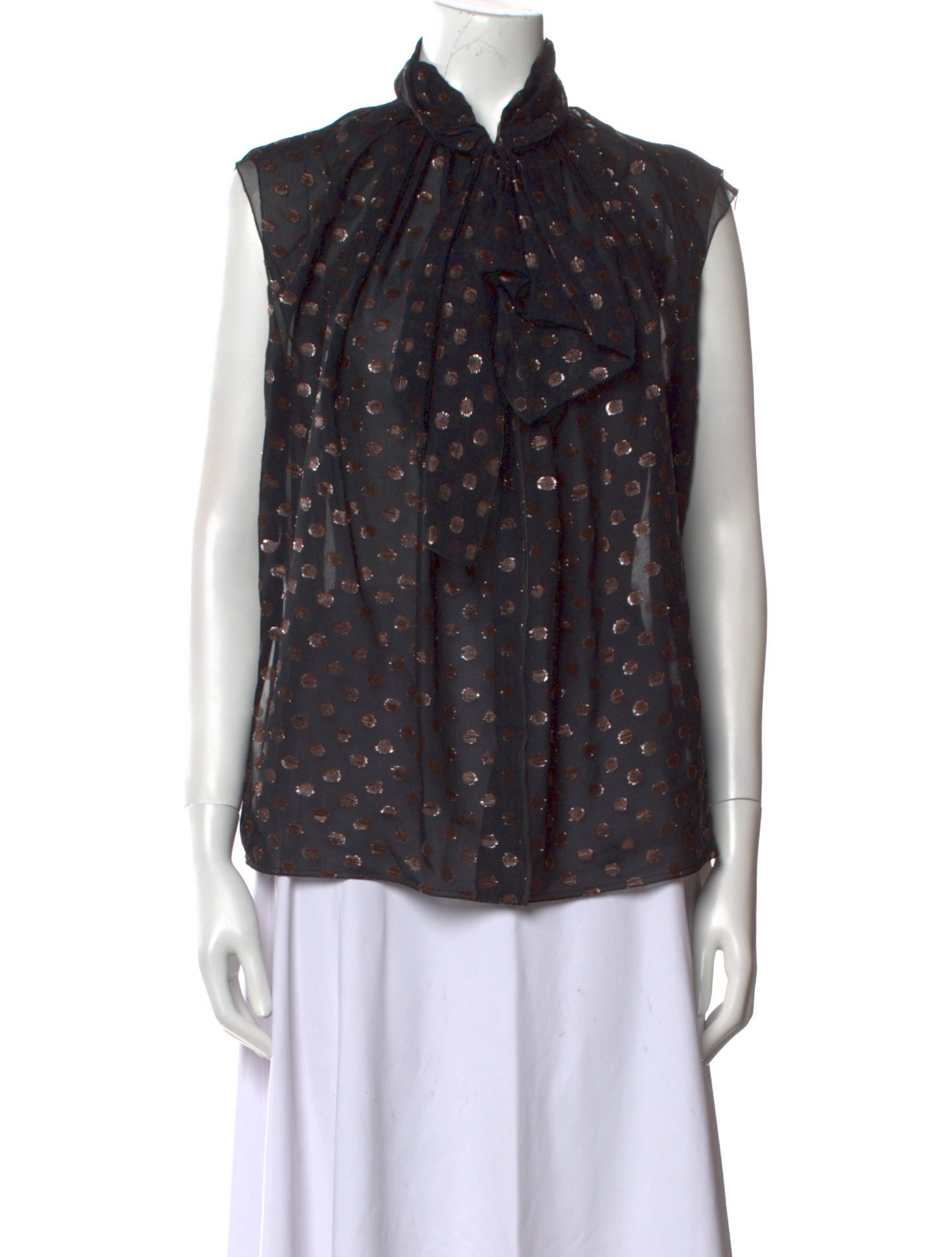 Lanvin Silk Polka Dot Print Button-Up Top