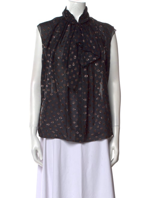 Lanvin Silk Polka Dot Print Button-Up Top