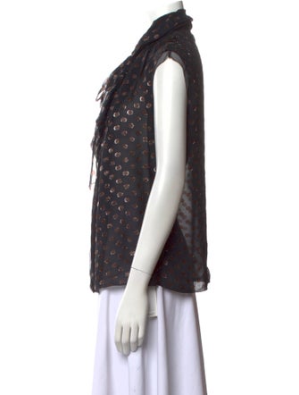 Lanvin Silk Polka Dot Print Button-Up Top