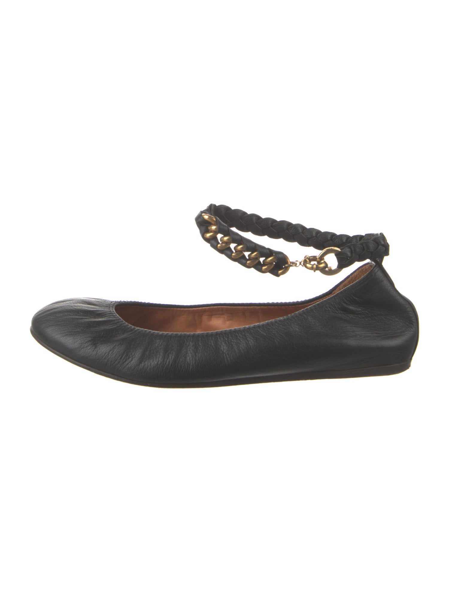 Lanvin Leather Chain-Link Accents Ballet Flats