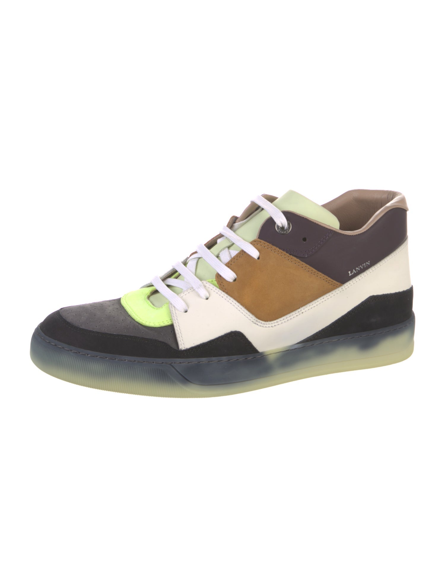 Lanvin Suede Colorblock Pattern Sneakers