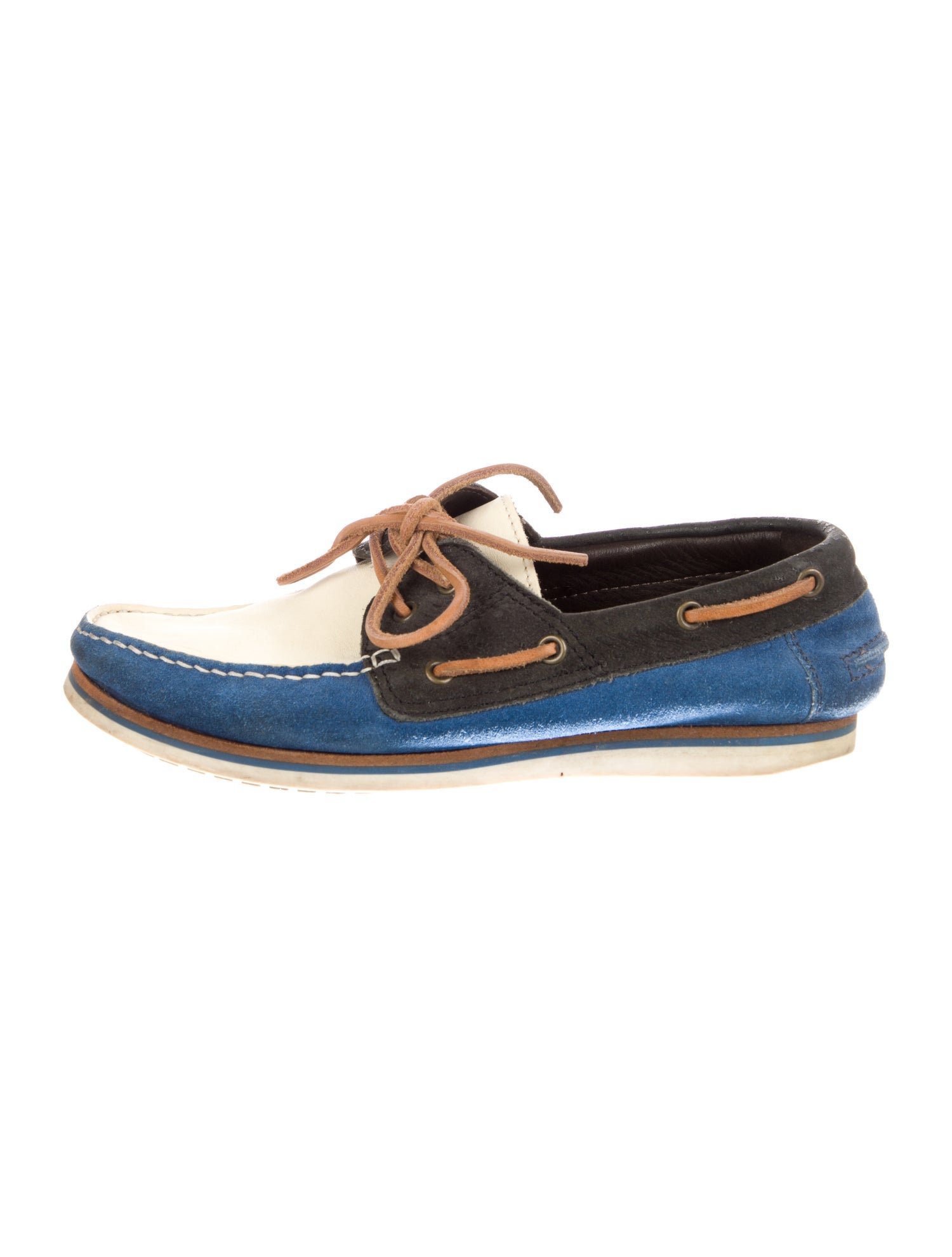 Lanvin Suede Colorblock Pattern Boat Shoes