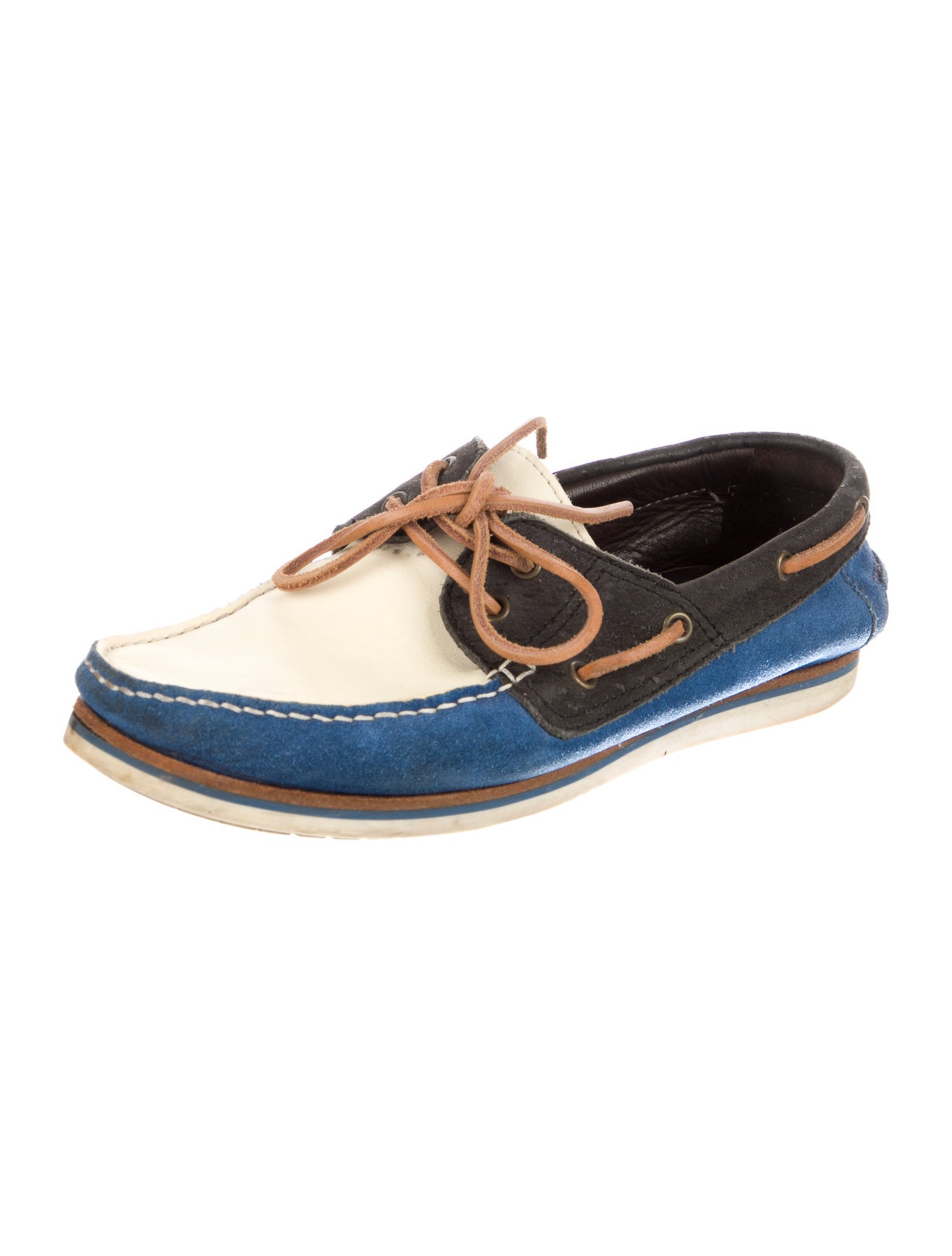 Lanvin Suede Colorblock Pattern Boat Shoes
