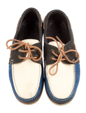 Lanvin Suede Colorblock Pattern Boat Shoes