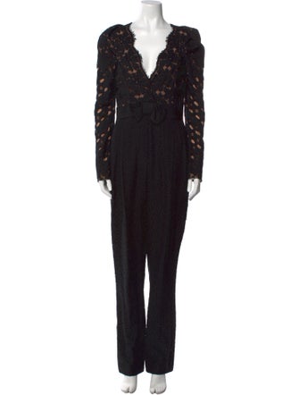 Lanvin Lace Pattern V-Neck Jumpsuit