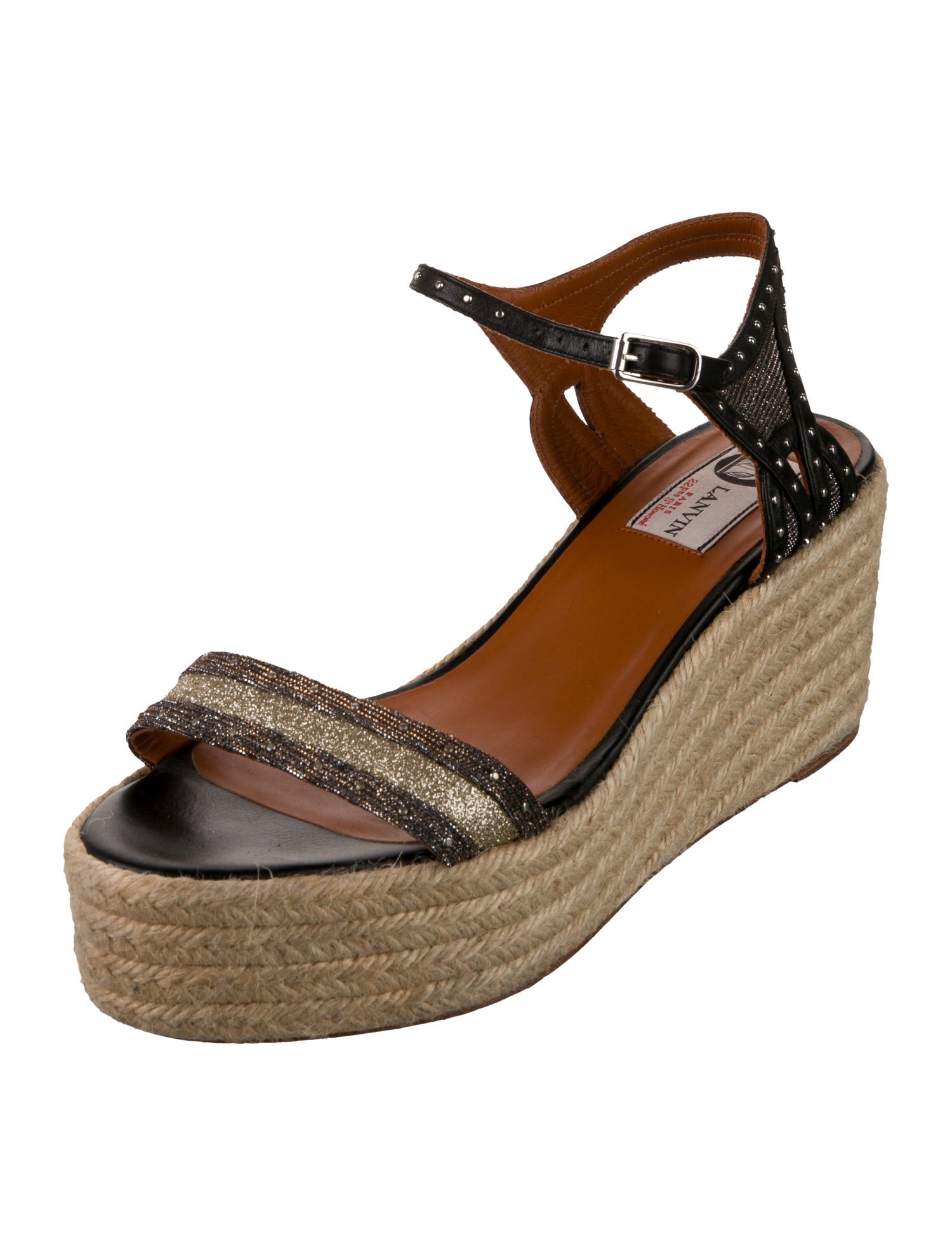 Lanvin Leather Glitter Accents Espadrilles