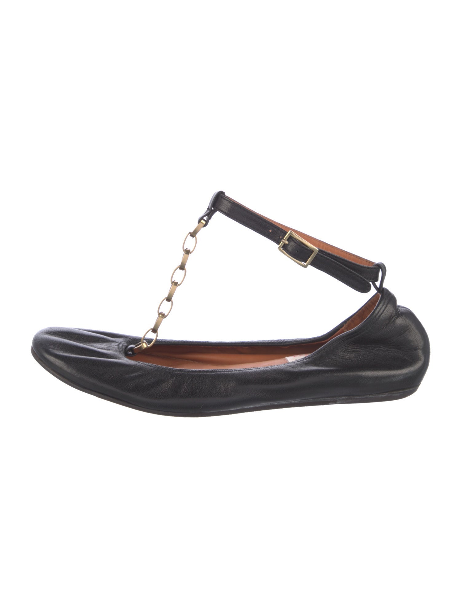 Lanvin Leather Chain-Link Accents Ballet Flats