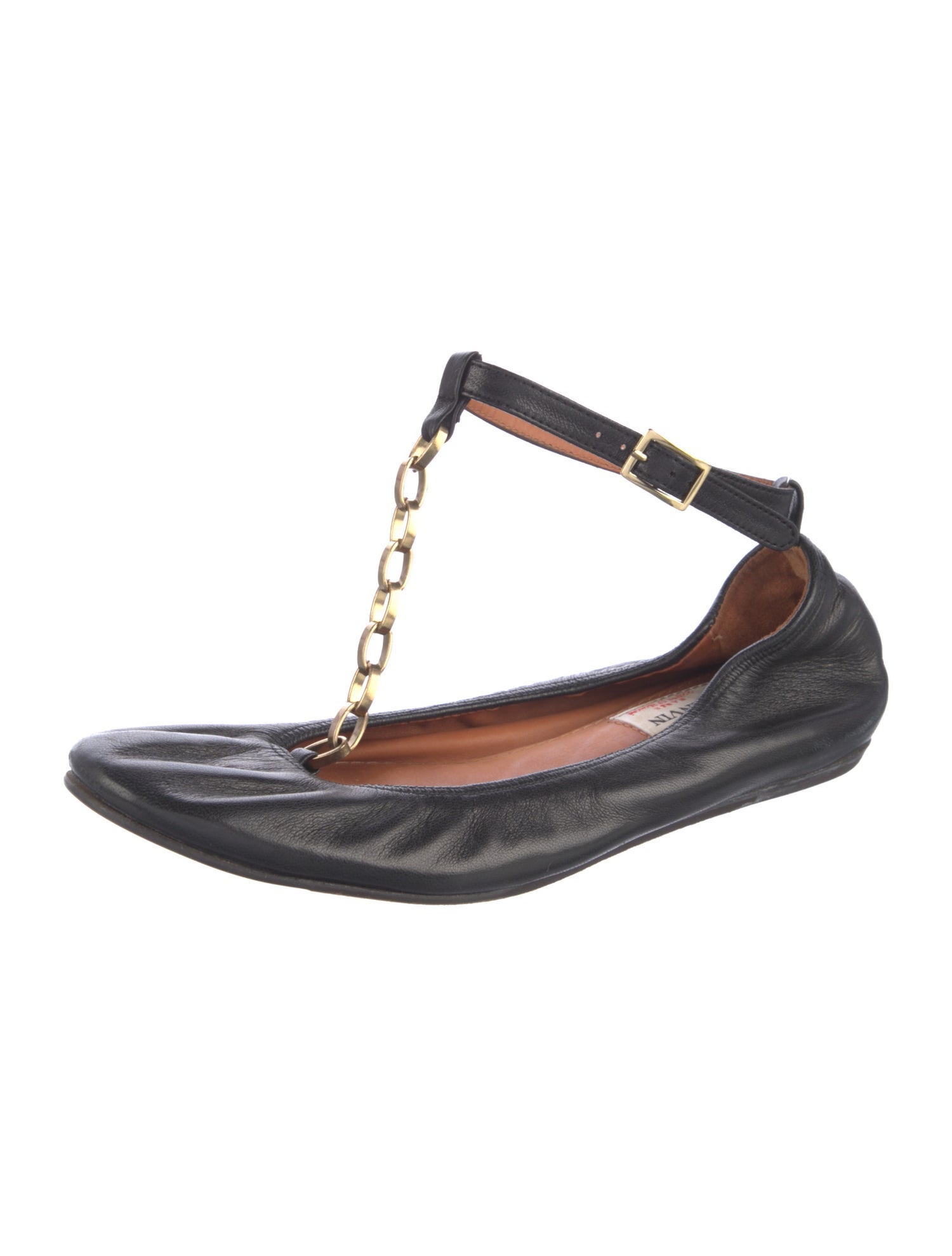 Lanvin Leather Chain-Link Accents Ballet Flats