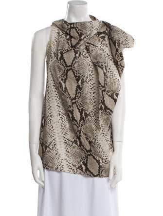 Lanvin Animal Print Cowl Neck Blouse