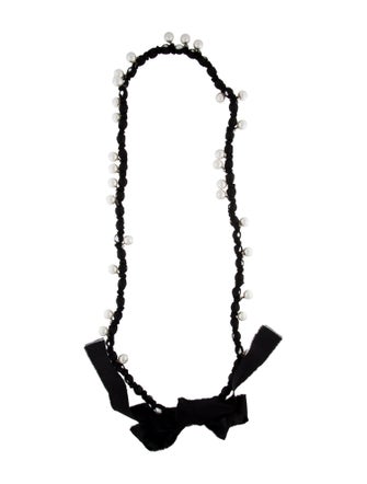 Lanvin Faux Pearl & Ribbon Bead Strand Necklace