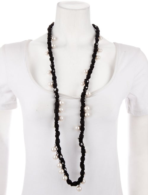 Lanvin Faux Pearl & Ribbon Bead Strand Necklace