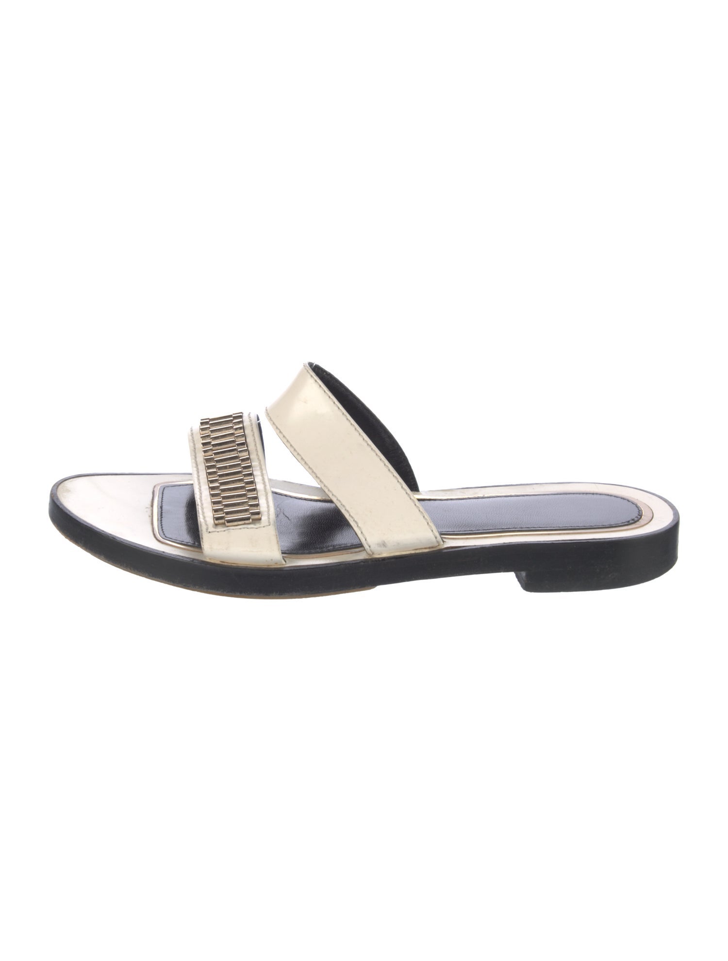 Lanvin Patent Leather Chain-Link Accents Slides