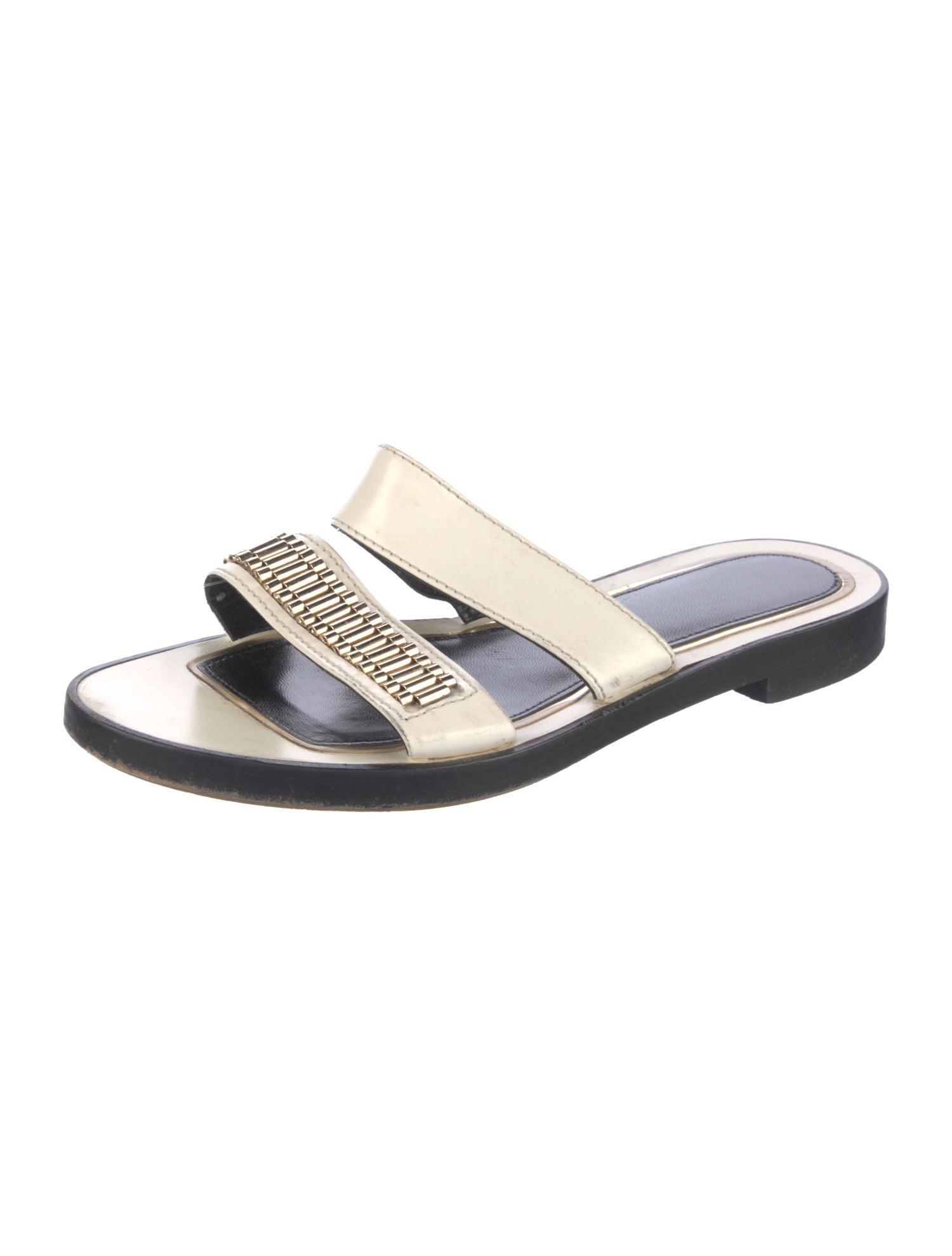Lanvin Patent Leather Chain-Link Accents Slides