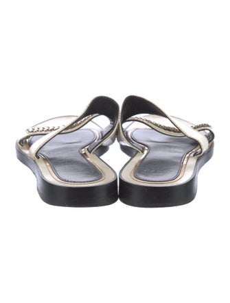 Lanvin Patent Leather Chain-Link Accents Slides