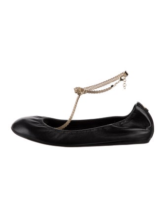 Lanvin Leather Chain-Link Accents Ballet Flats