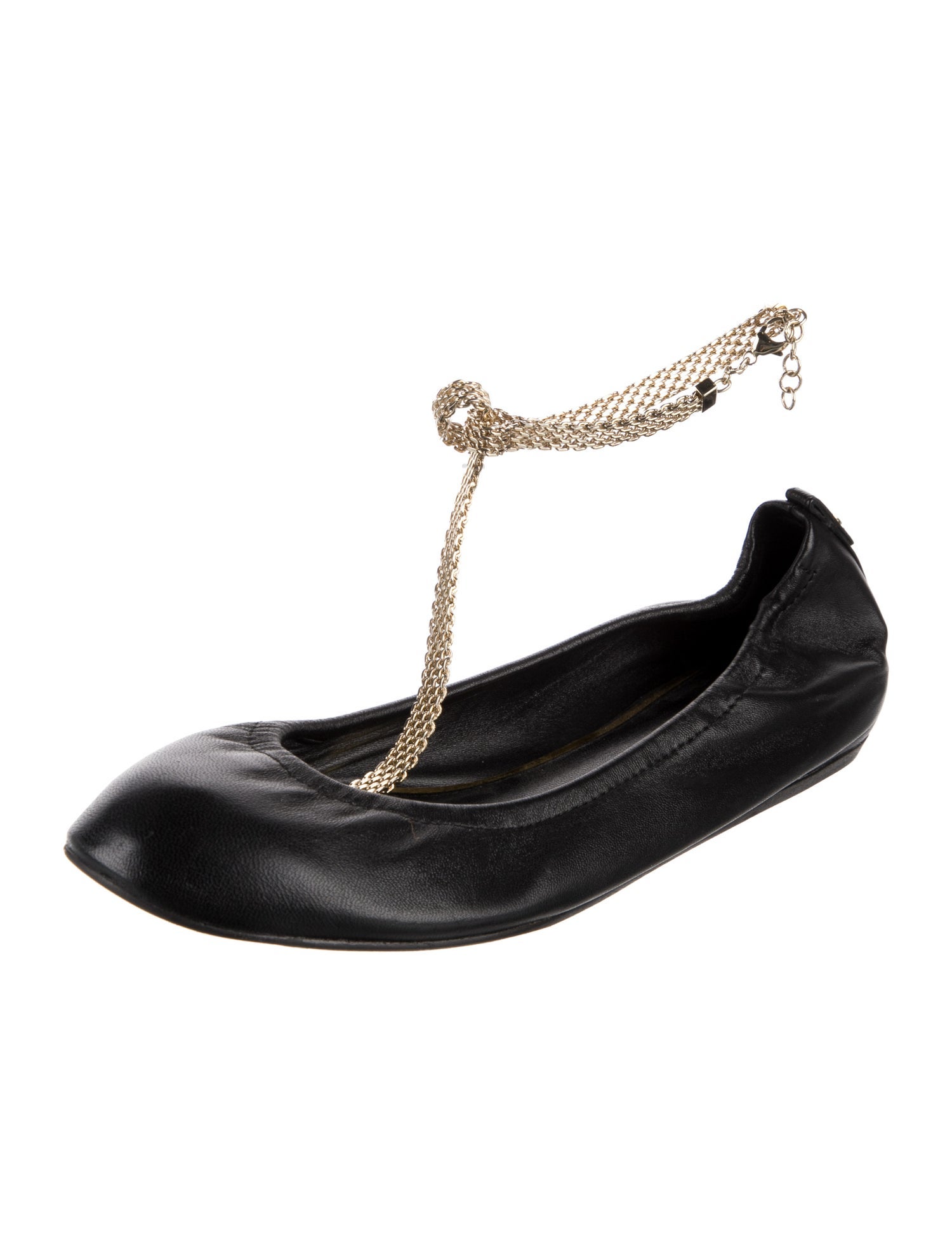 Lanvin Leather Chain-Link Accents Ballet Flats