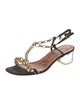 Lanvin Suede Chain-Link Accents T-Strap Sandals