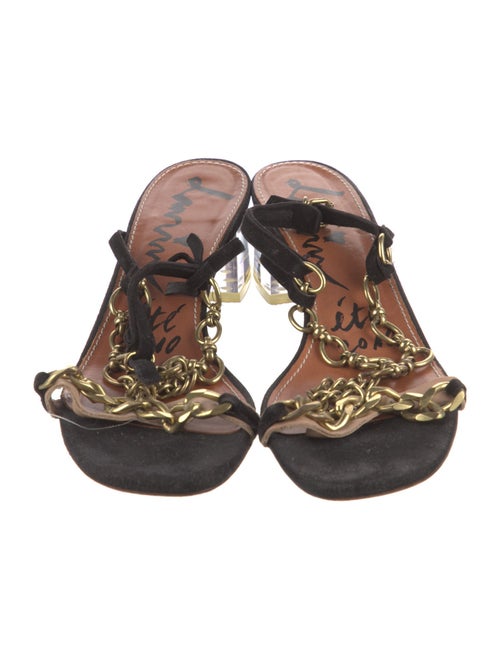 Lanvin Suede Chain-Link Accents T-Strap Sandals