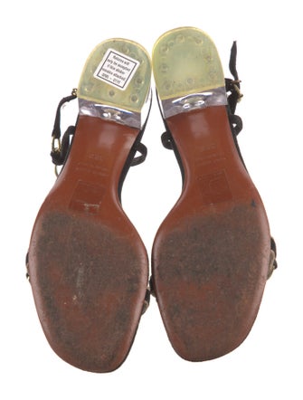 Lanvin Suede Chain-Link Accents T-Strap Sandals