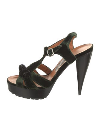 Lanvin Velvet T-Strap Sandals