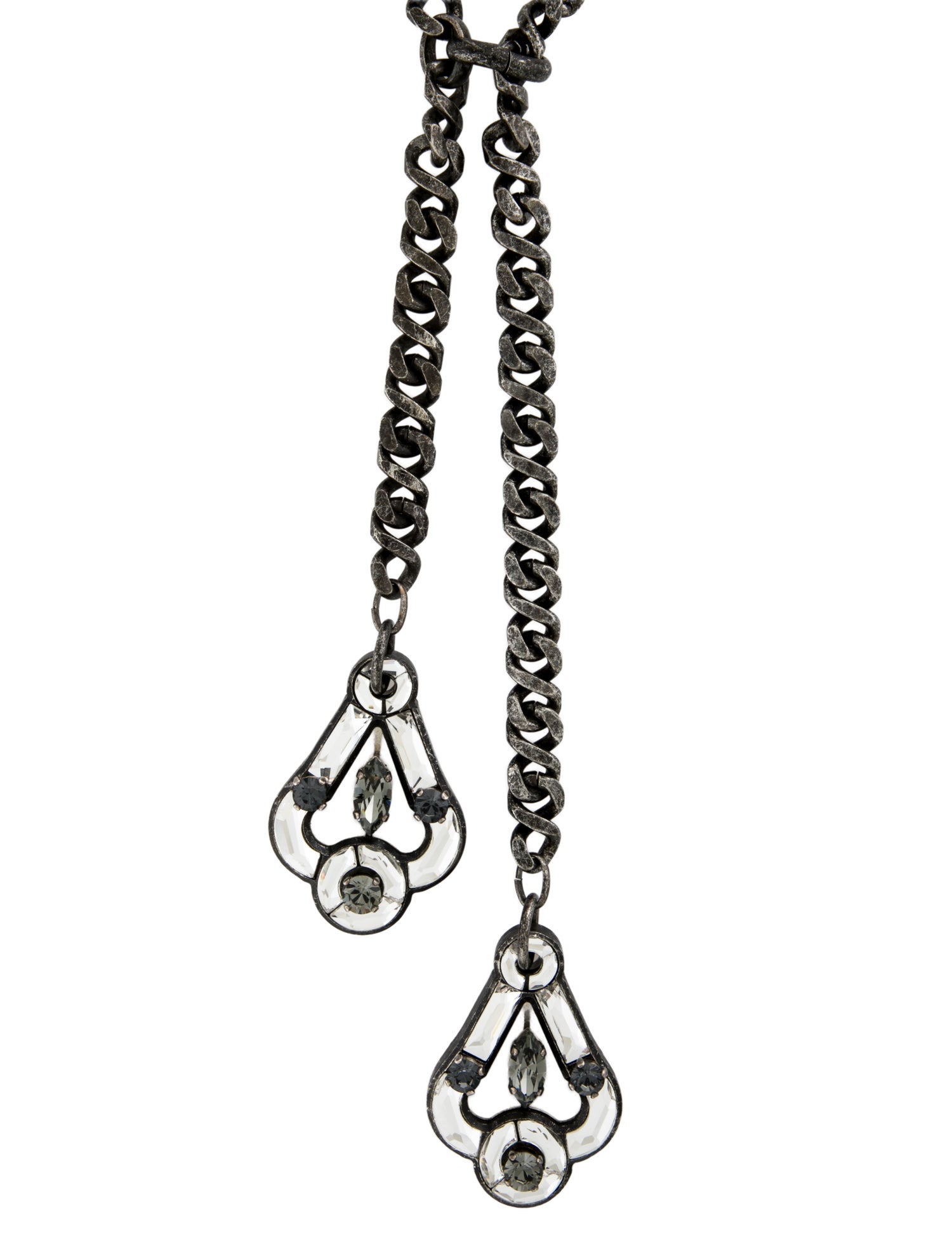 Lanvin Crystal & Glass Chain Link Bolo Necklace