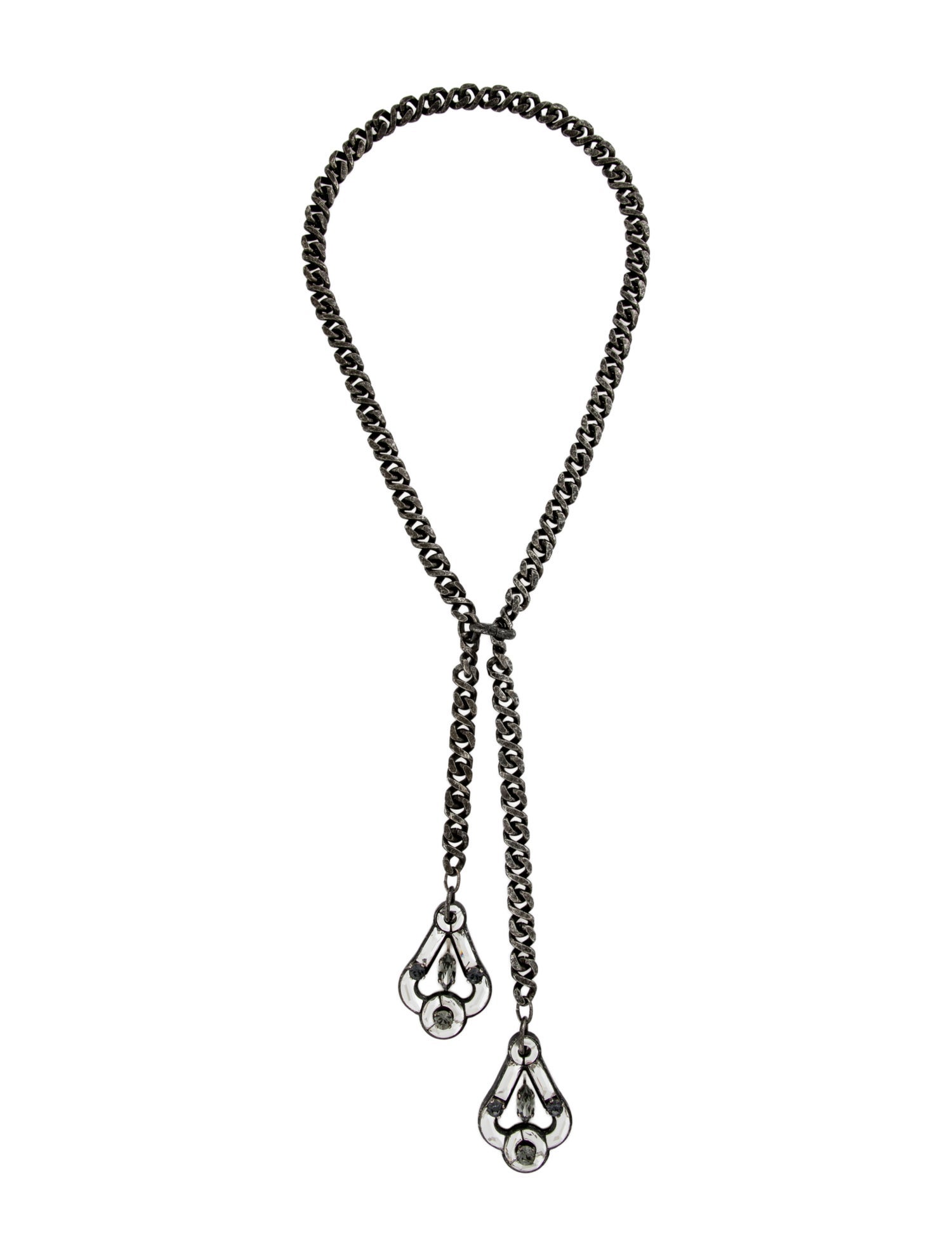 Lanvin Crystal & Glass Chain Link Bolo Necklace