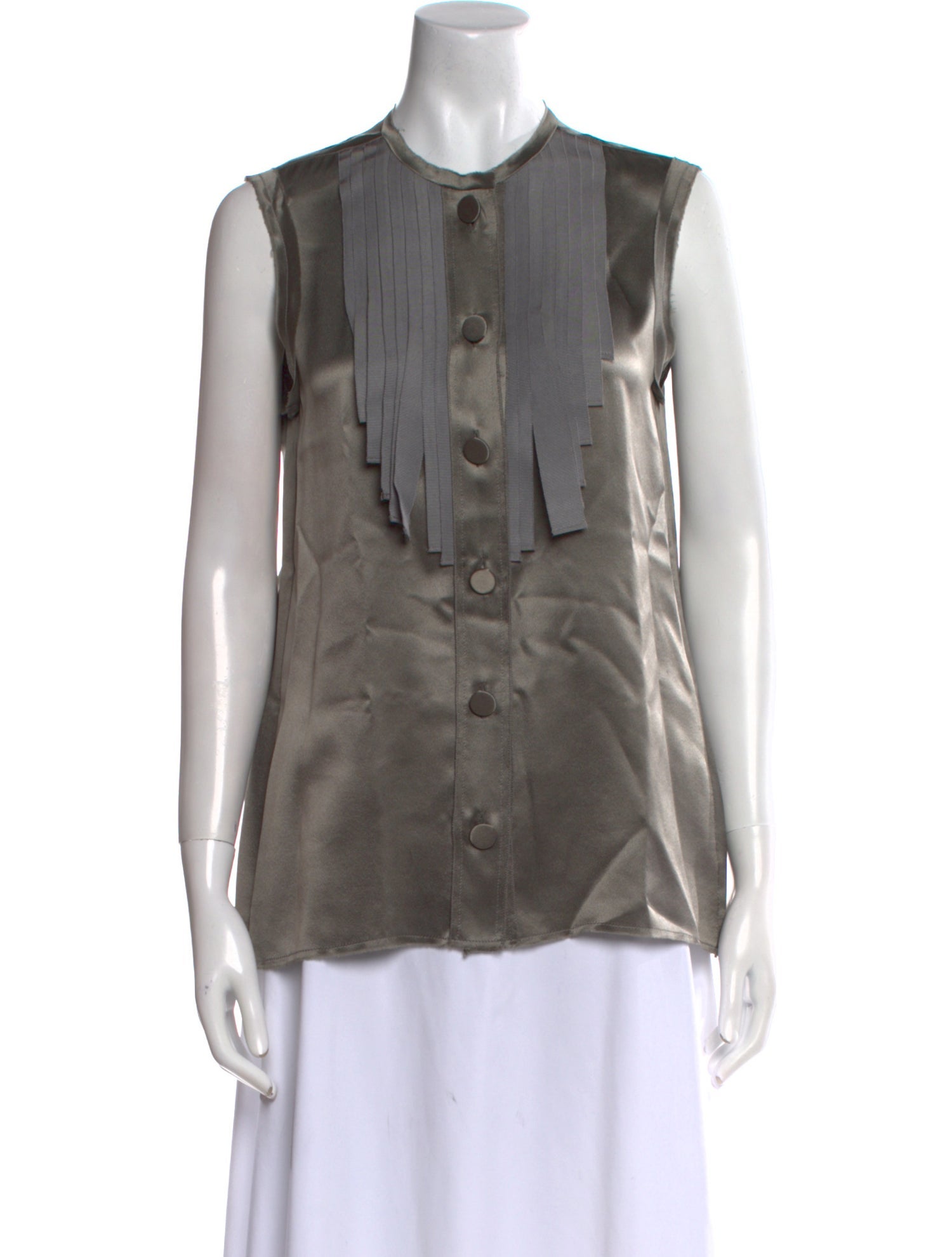 Lanvin Silk Crew Neck Button-Up Top