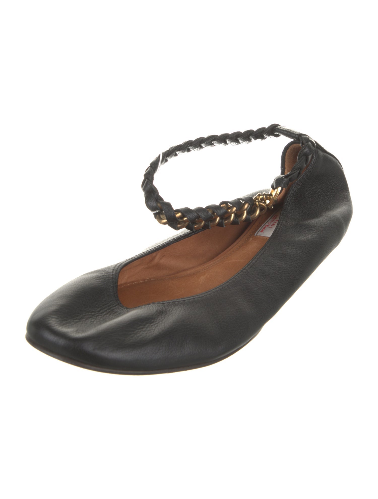Lanvin Leather Chain-Link Accents Ballet Flats