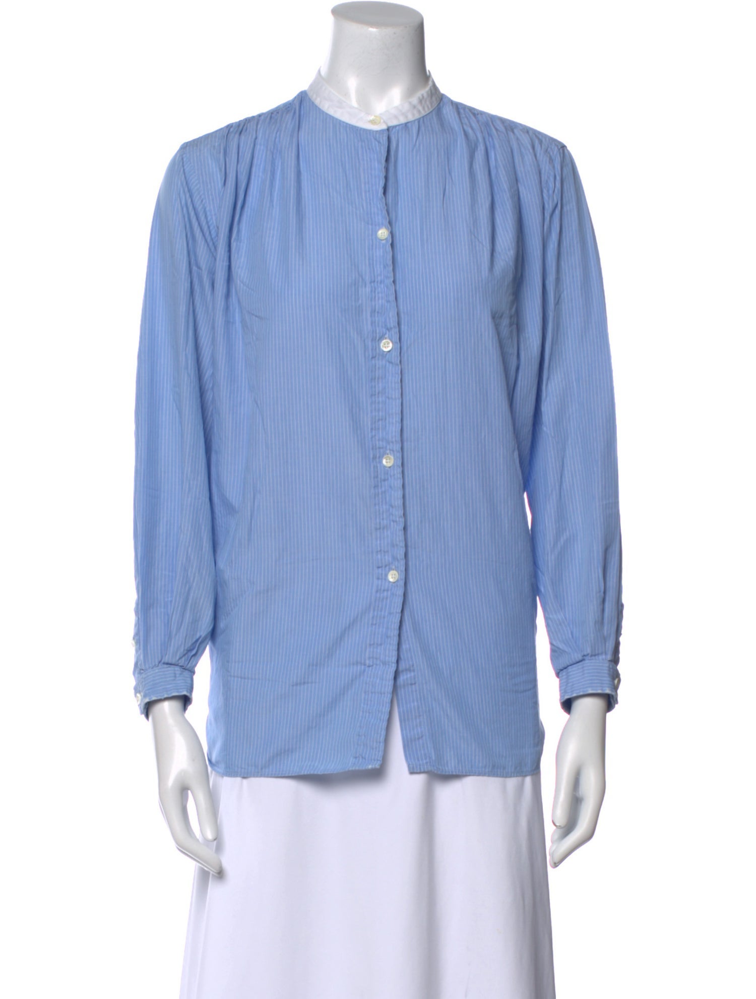 Lanvin Striped Mock Neck Button-Up Top