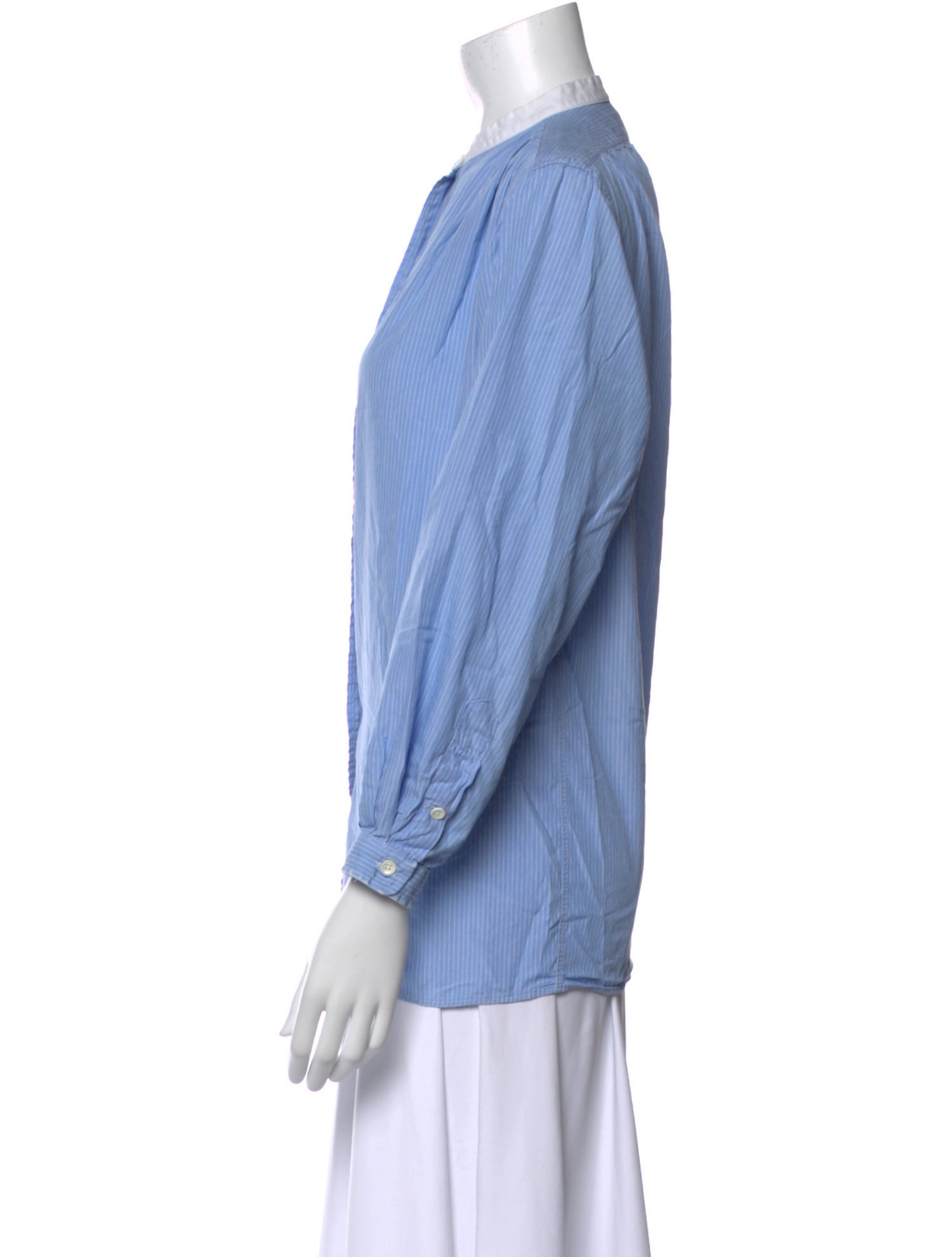 Lanvin Striped Mock Neck Button-Up Top