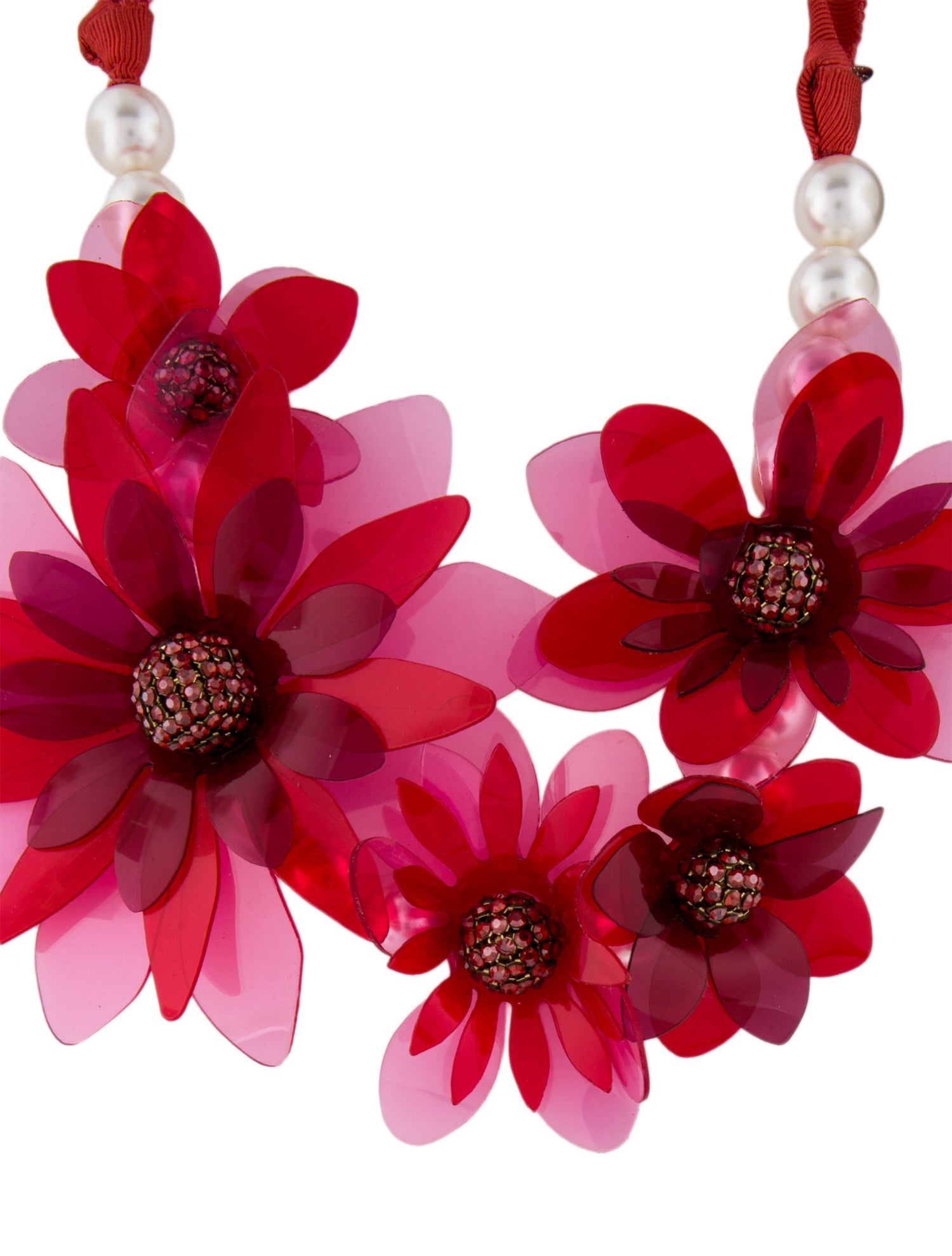 Lanvin Faux Pearl & Plastic Flower Ribbon Necklace