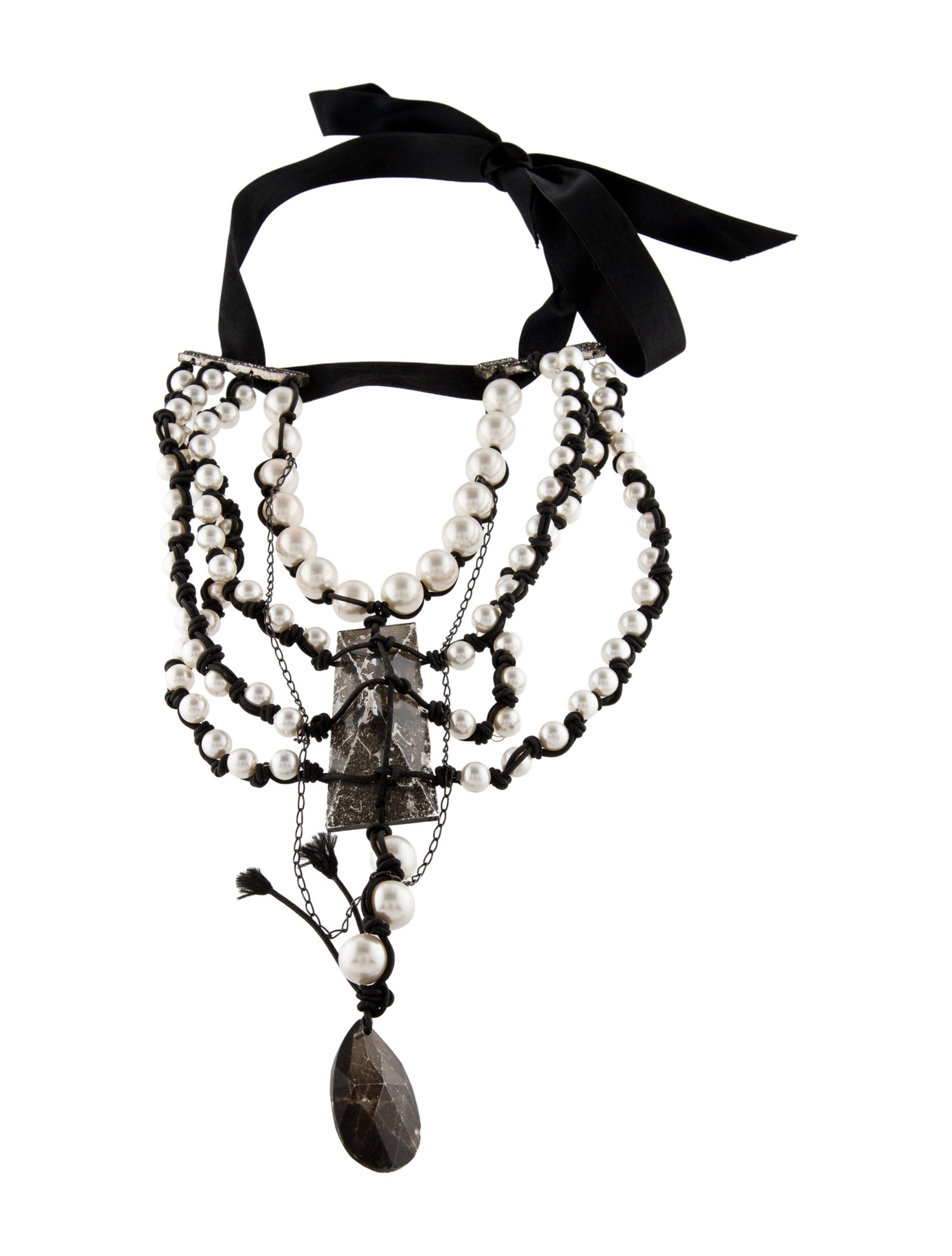 Lanvin Faux Pearl, Crystal & Resin Multistrand Collar Necklace