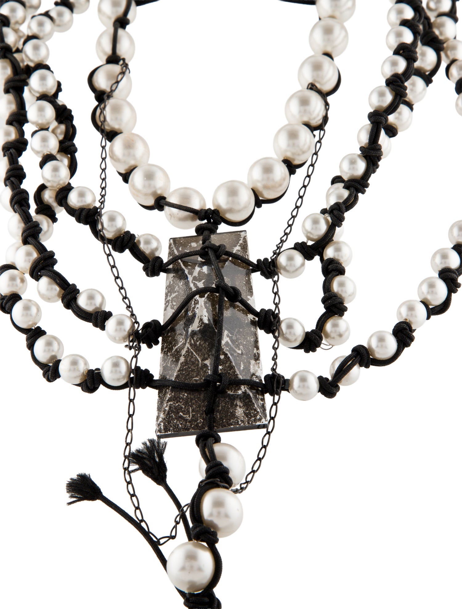 Lanvin Faux Pearl, Crystal & Resin Multistrand Collar Necklace