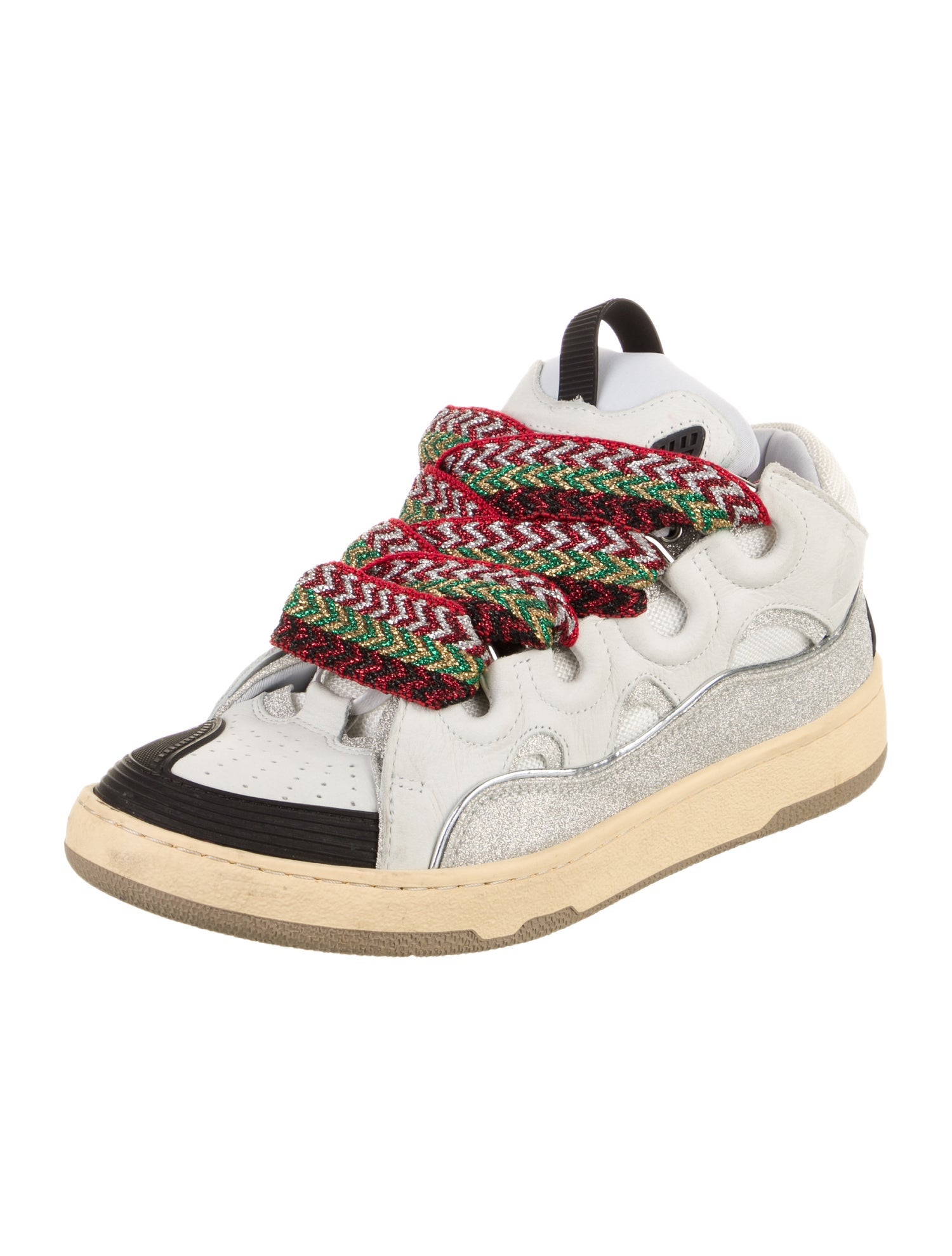 Lanvin Leather Glitter Accents Sneakers