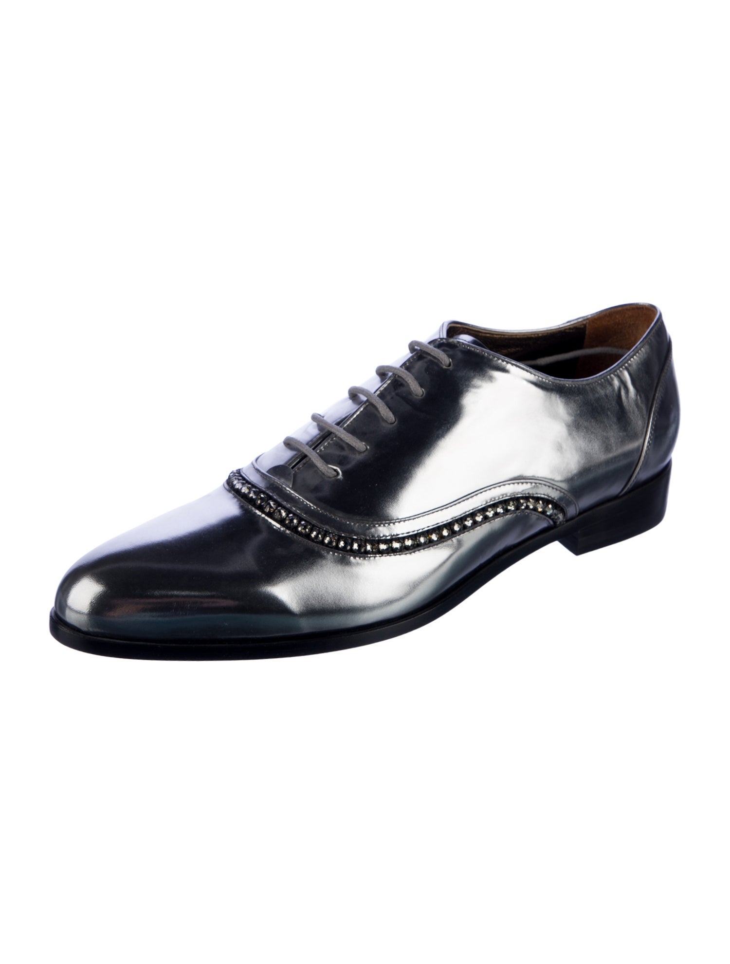 Lanvin Patent Leather Crystal Embellishments Oxfords
