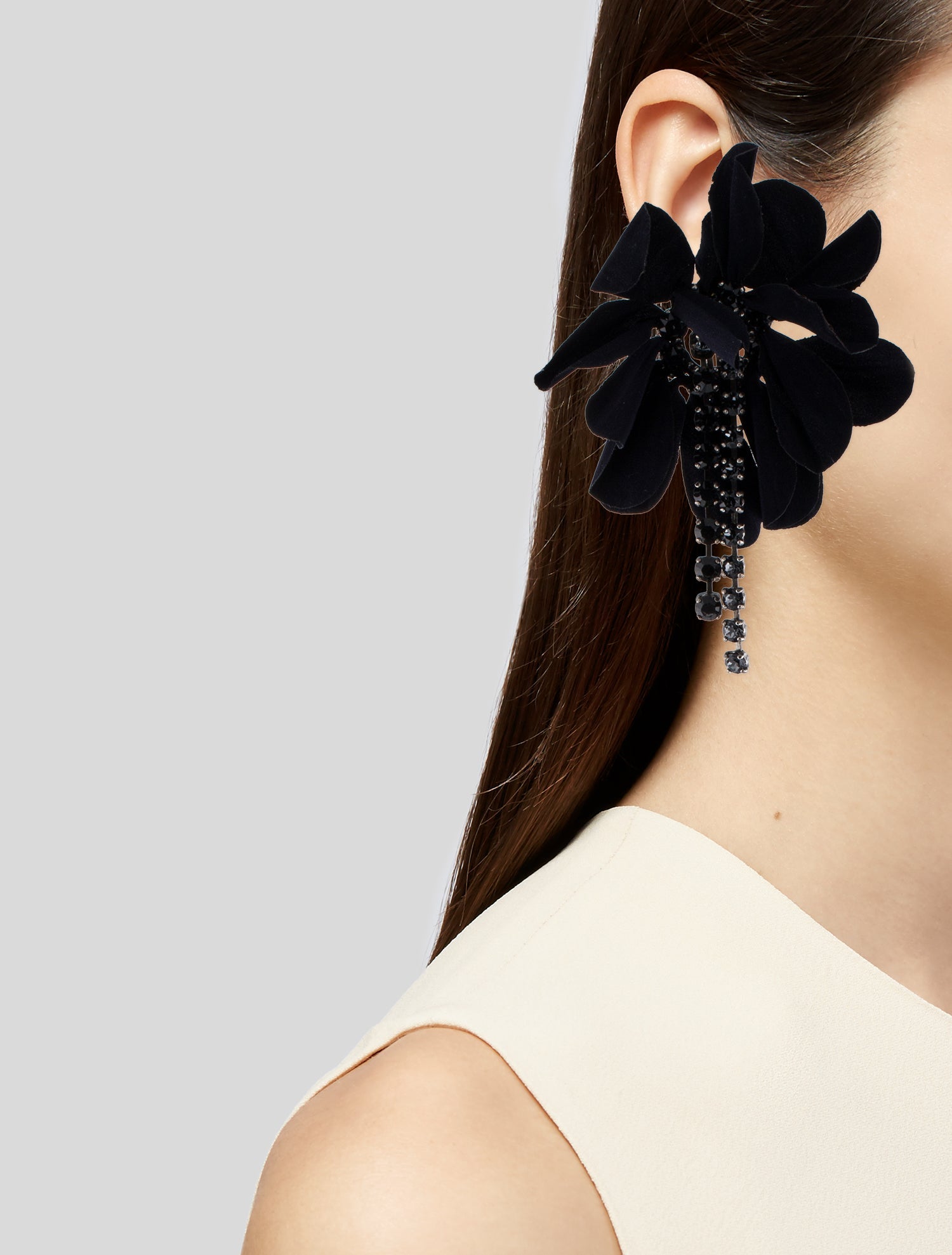 Lanvin Crystal Floral Clip-On Earrings