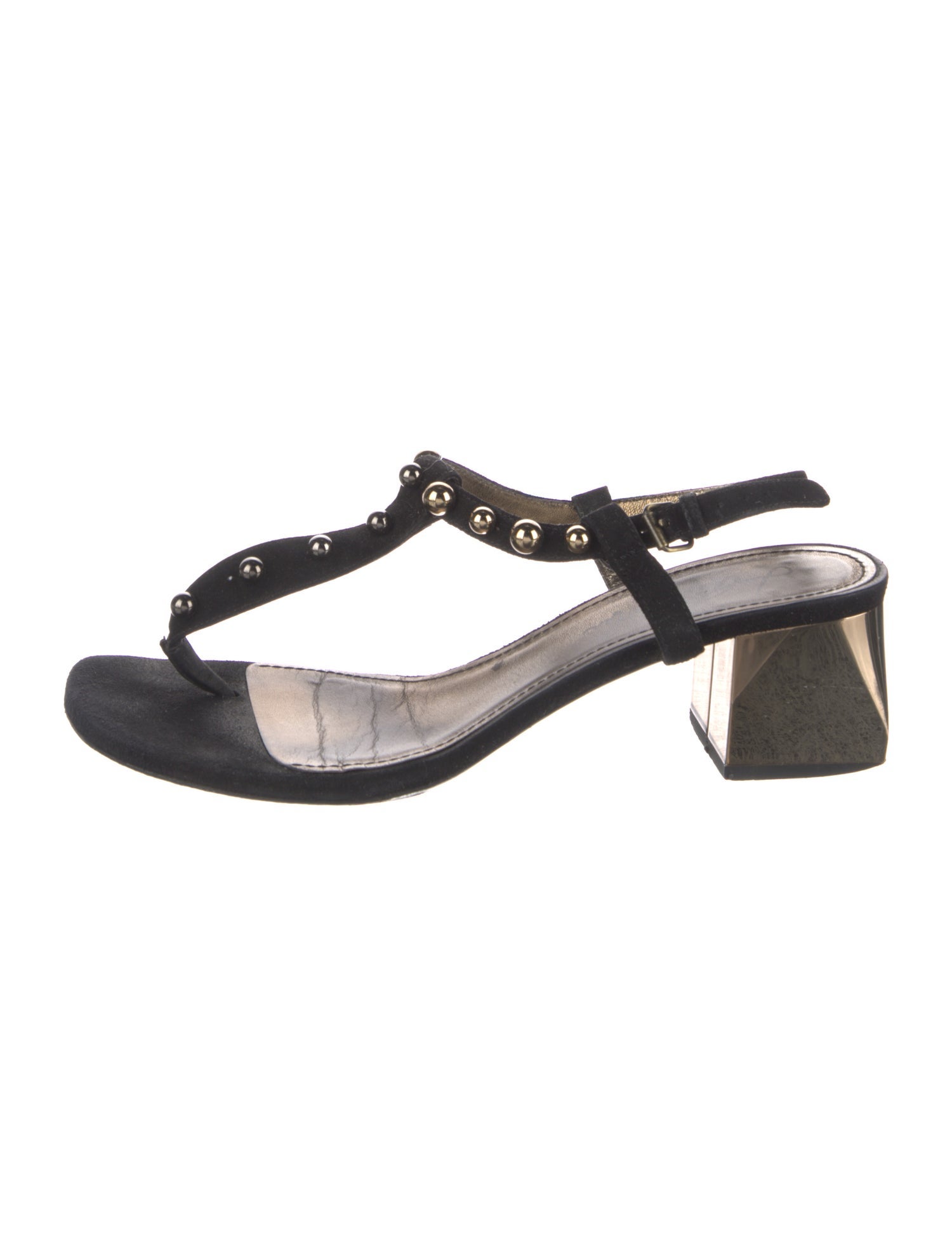 Lanvin Suede Studded Accents T-Strap Sandals
