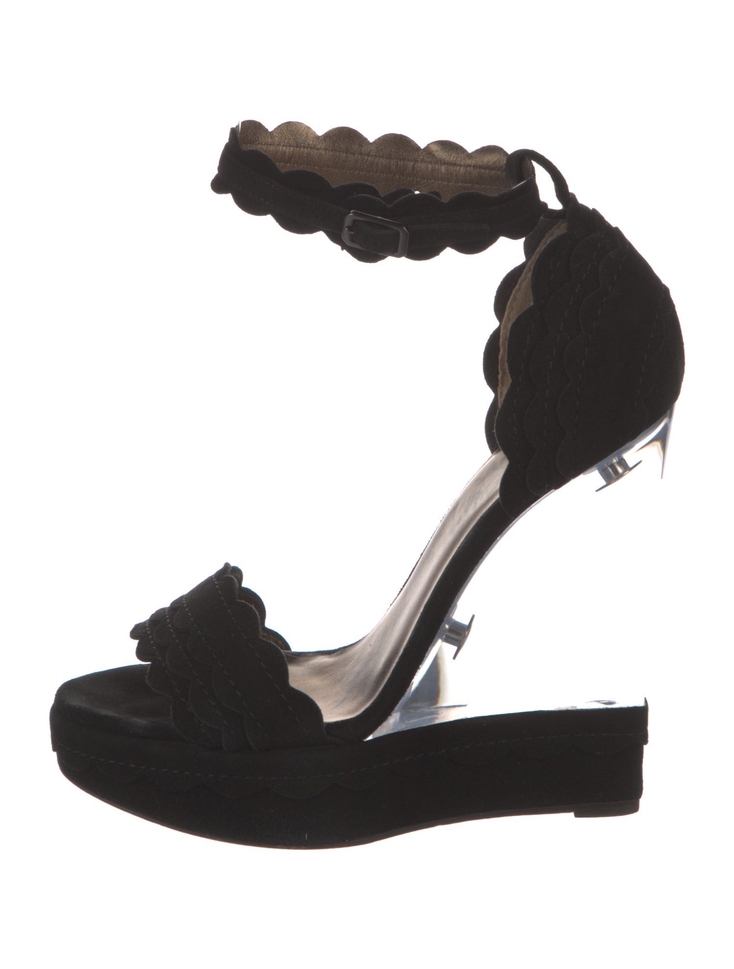 Lanvin Suede Scalloped Accent D'Orsay Pumps