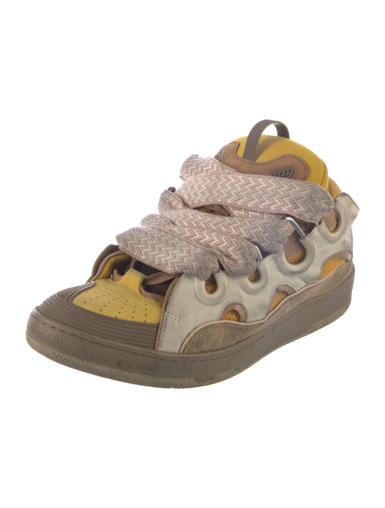 Lanvin Suede Colorblock Pattern Sneakers