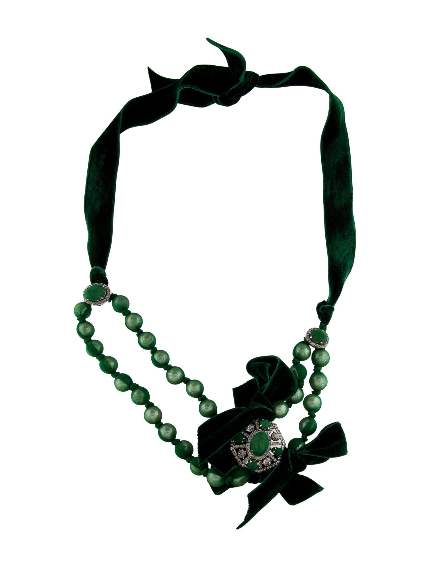 Lanvin Faux Pearl & Crystal Velvet Ribbon Collar Necklace