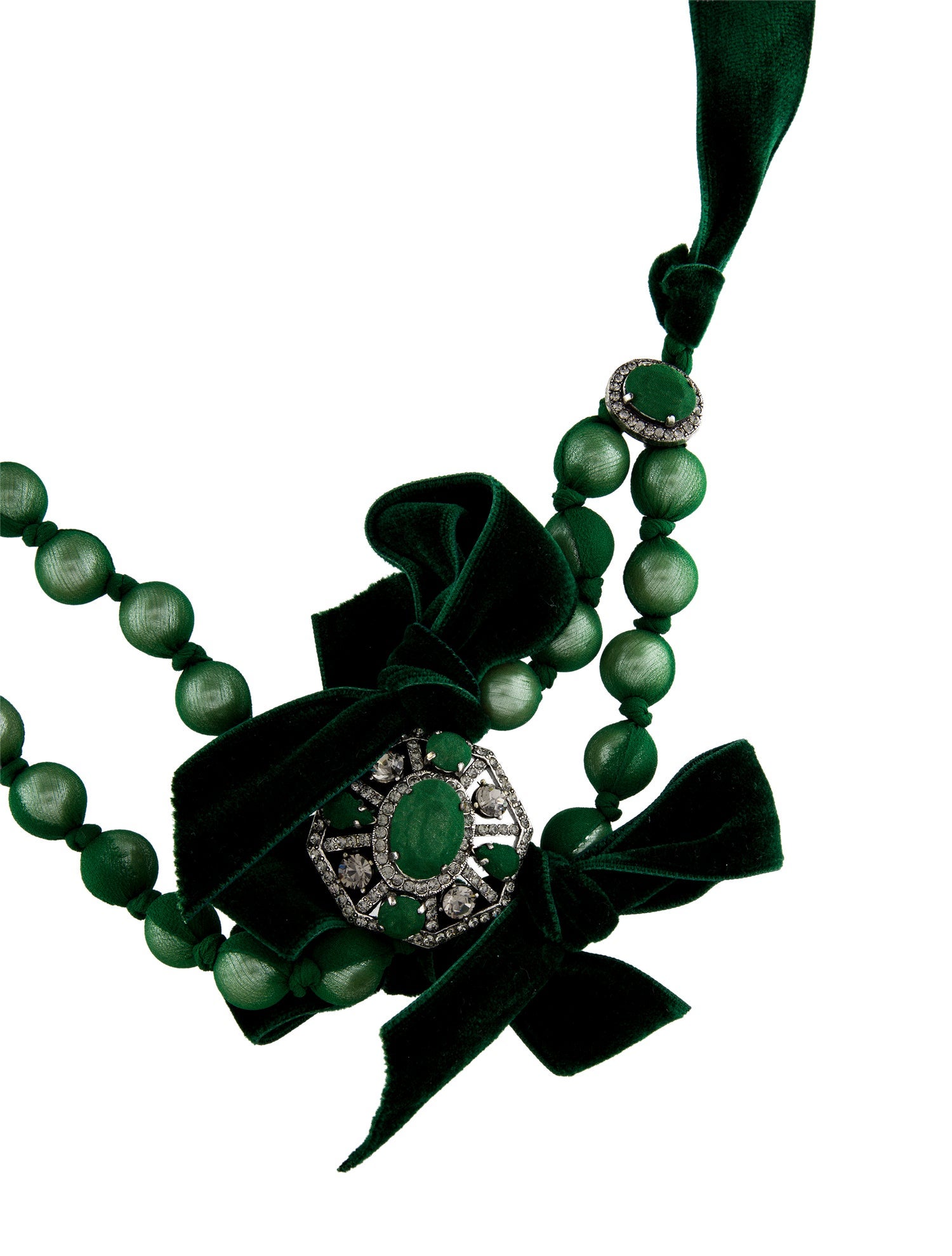 Lanvin Faux Pearl & Crystal Velvet Ribbon Collar Necklace