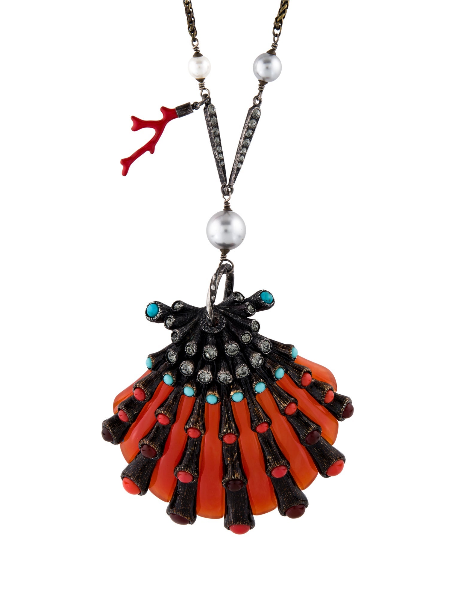 Lanvin Crystal & Resin Shell Pendant Necklace