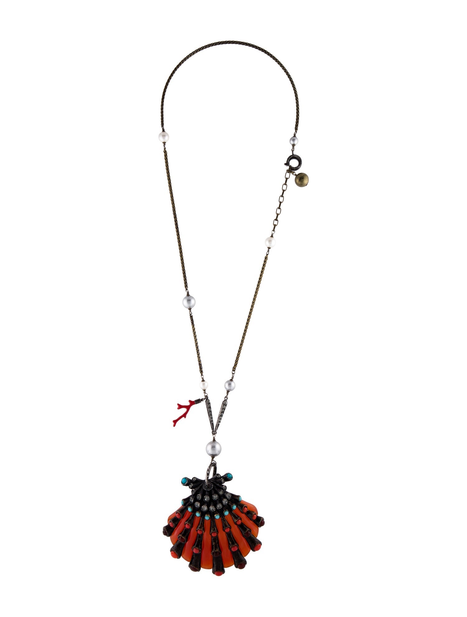 Lanvin Crystal & Resin Shell Pendant Necklace