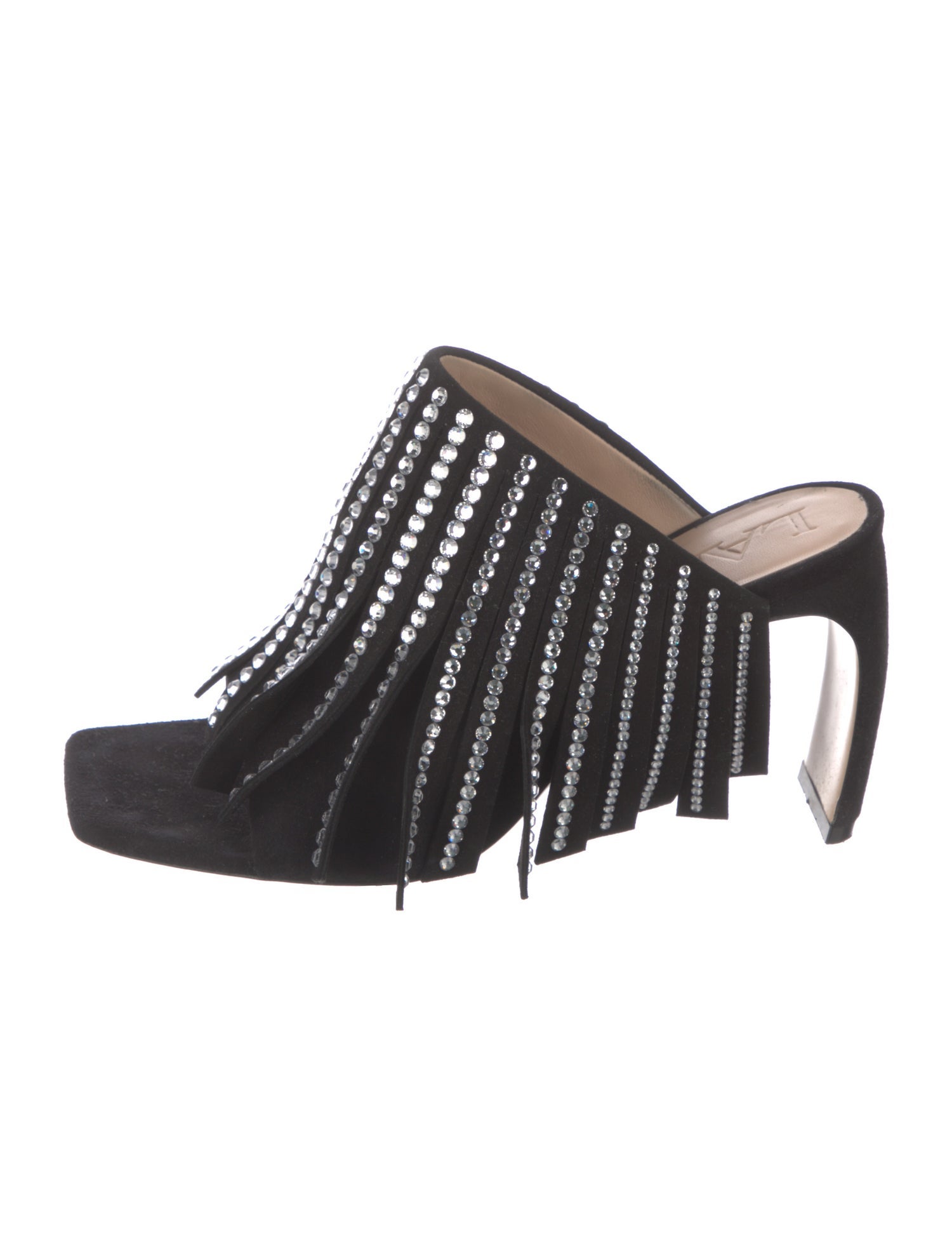 Lanvin Suede Crystal Embellishments Slides