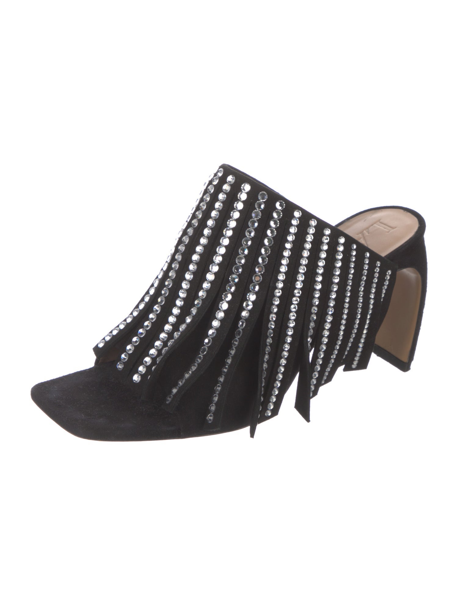 Lanvin Suede Crystal Embellishments Slides