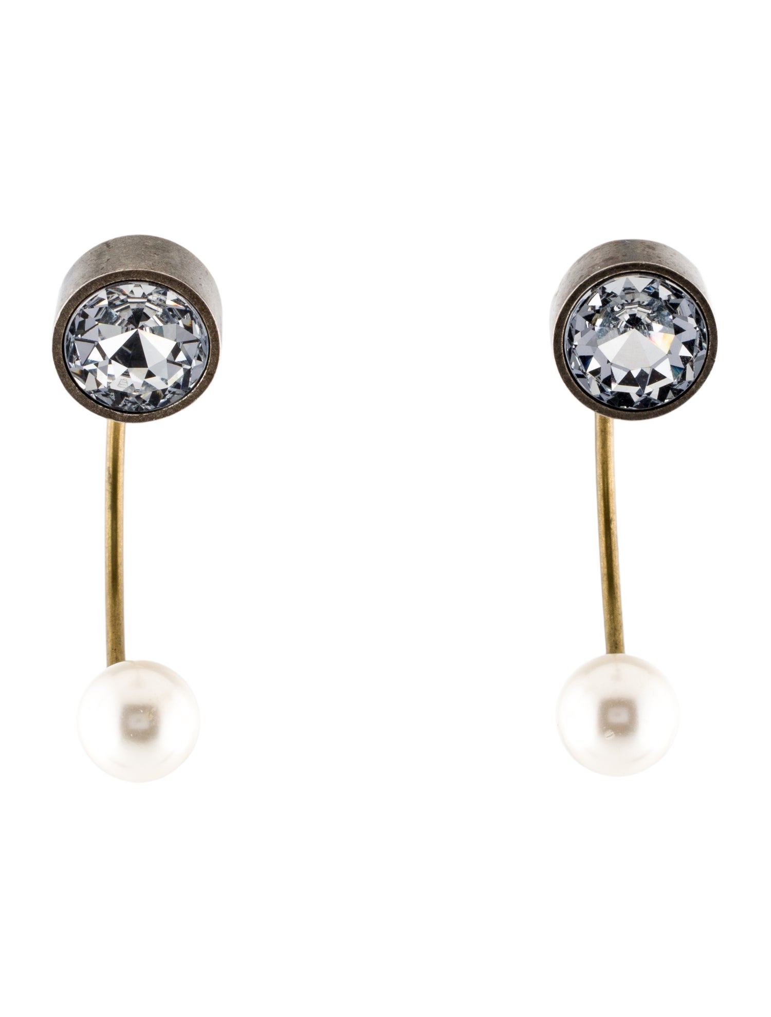 Lanvin Two-Tone Faux Pearl & Crystal Half Hoop Earrings