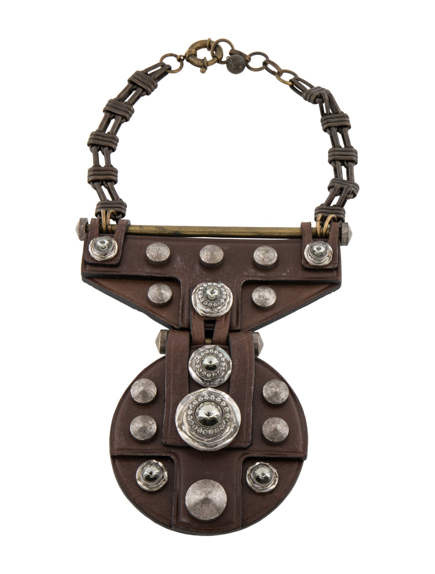 Lanvin Leather & Crystal Collar Necklace