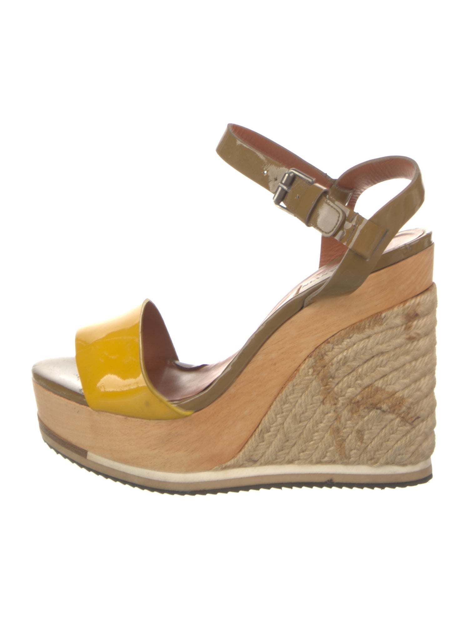 Lanvin Patent Leather Colorblock Pattern Espadrilles