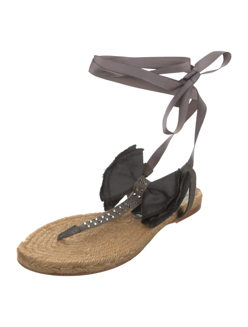 Lanvin Raffia Espadrilles Grey Patterned Crystal … - image 2