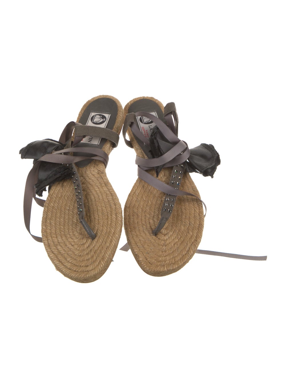 Lanvin Raffia Espadrilles Grey Patterned Crystal … - image 3